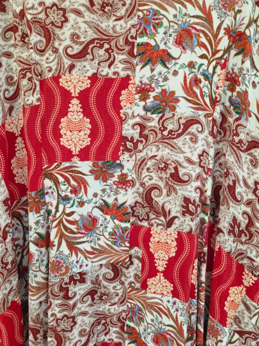 LINEN/BAMBOO midi dress 3X patchwork short sleeve pockets A line boho laced - Picture 4 of 10